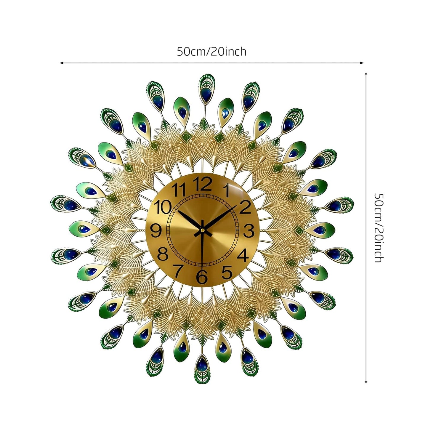 LIYUANSI Large Peacock Wall Clock,Non-Ticking Silent Creative Personality Modern Art Decorative Wall Clocks,for Living Room Bedroom Dining Room Decor,Dia 20 inch