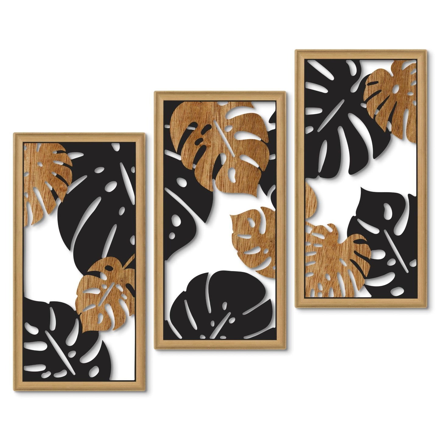 Putuo Decor Monstera Leaf Wall Art, Set of 3 Tropical Plant Aesthetic Boho Decor, Modern Black Botanical Art for Living Room Bedroom Office 16x8 Inches