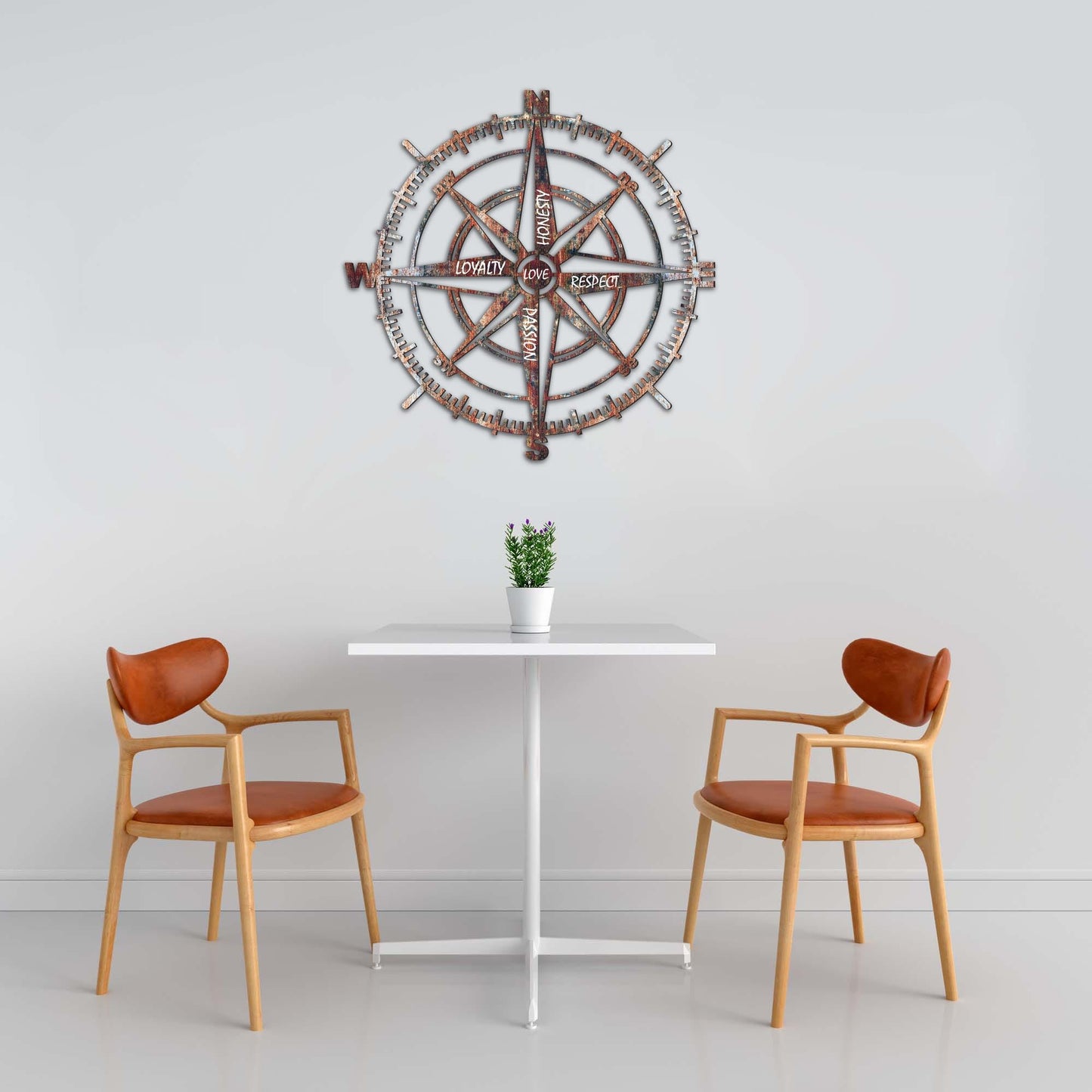 Venovez Compass Wall Decor with Inspirational Words Laser-Cut Metal - Wood Art with Digital Print, Nautical Home Decoration for Living Room, Office, or Gifts