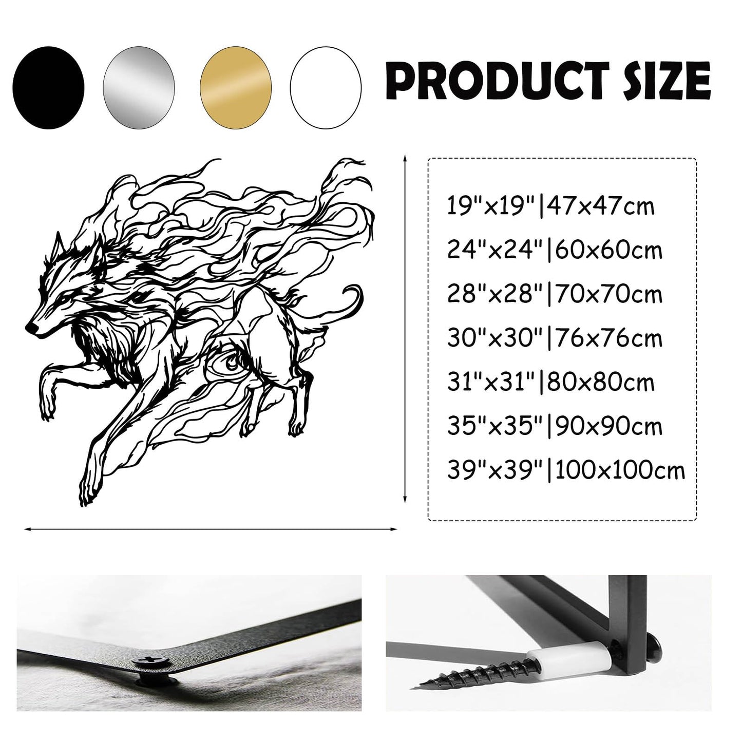 Veplsur Wolf Metal Wall Art, Metal Wall Art Wolf Wildlife, Safari Animal Wall Decor, Minimalist Line Decor, Modern Abstract Line Wall Hanging, Nature Themed Bedroom Hanging (Silver, 19"x19"|47x47cm)