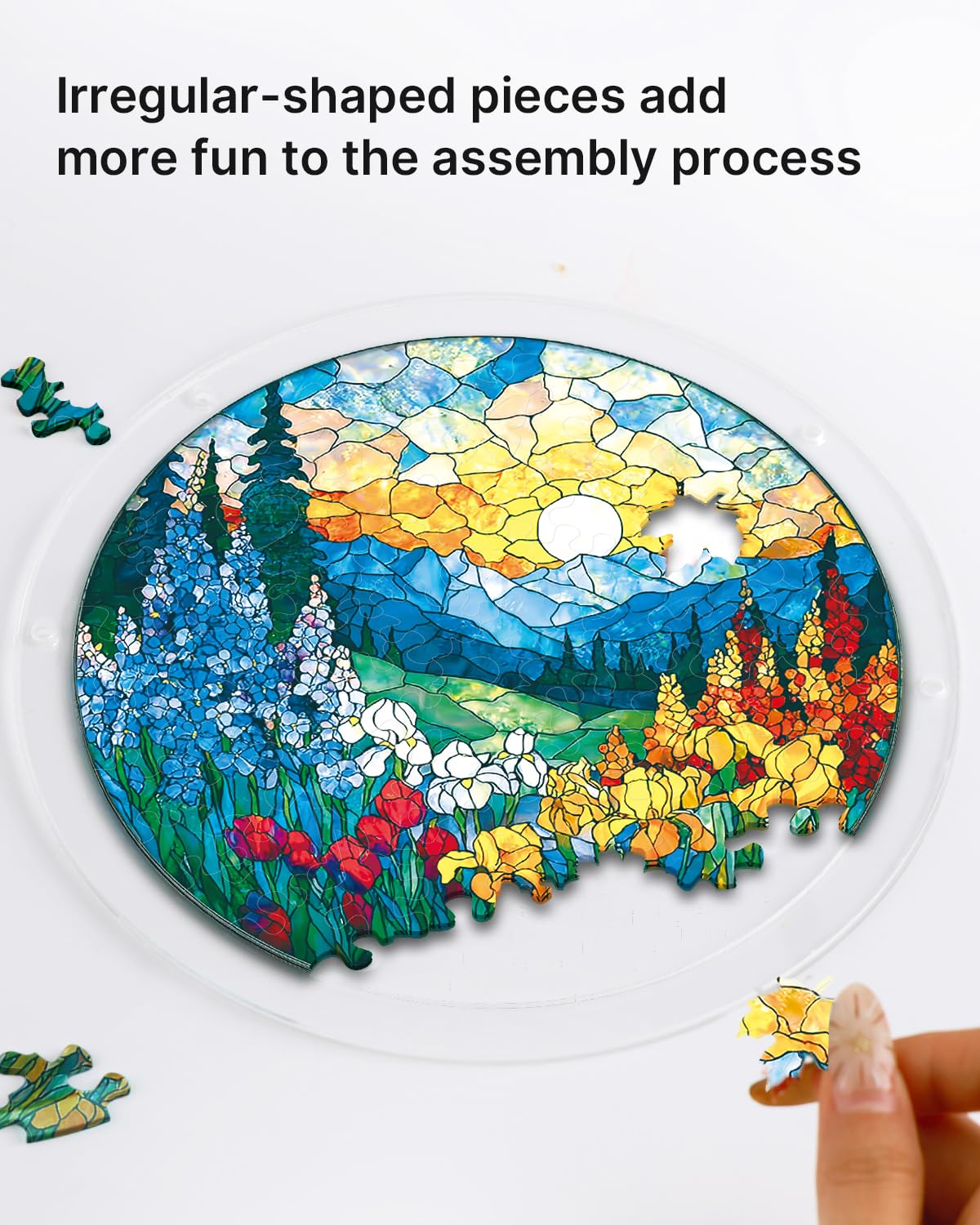 KaayeeWood 83 Pieces Acrylic Suncatcher Puzzle, Unique Dawn Blossom Sea Acrylic Sun Catcher Puzzle Kit for Doors Garden and Window Hanging, DIY Suncatcher Kits for Adults, 7.4 in