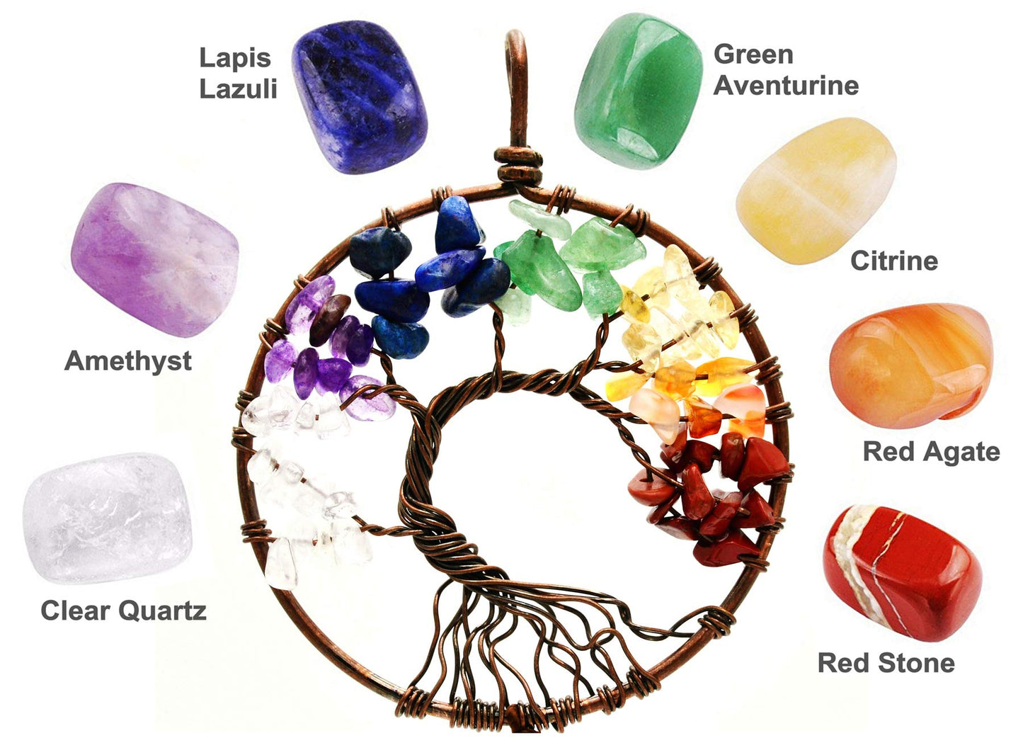 Urdeoms Tree of Life Dream Catchers for Bedroom Adult Brown Boho Dream Catcher Wall Decor for Girls Chakra Crystal Healing Stones Hanging Ornament Room Decoration 18" Length(NO.12)