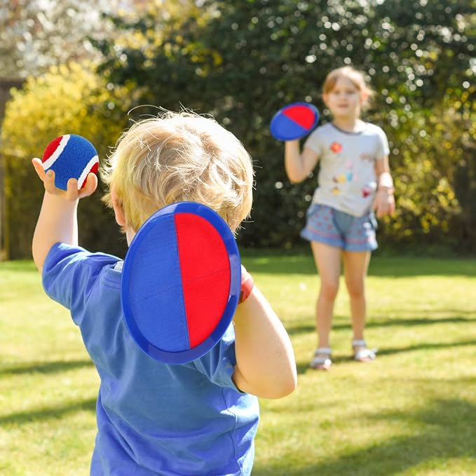 EVERICH Upgraded Toss and Catch Ball Game Set - Indoor and Outdoor Games for Kids 3-12, Beach Sand Pool Water Toy Includes 2 Paddles 2 Sticky Balls, Great Birthday Easter Gifts for Boys Girls
