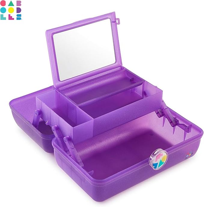 Caboodles On-The-Go Girl Makeup Box, Purple Sparkle, Hard Plastic Makeup Organizer Box, Built-In Mirror, Secure Latch for Safe Travel, Spacious Storage for Large Items