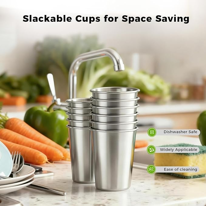 10 Pack 16 oz Stainless Steel Pint Cups,Stainless Steel Cup,Pint Cup Tumbler，water Tumbler,Stackable,Reusable,BPA Free