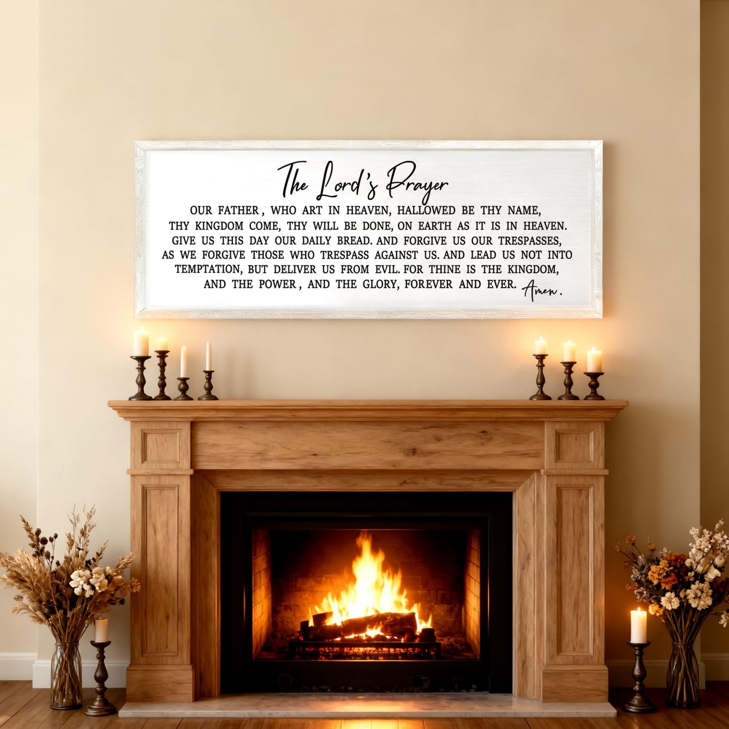 Our Father Prayer Bible Verse Framed Wall Art, 40''×15'' Rustic Religious Christian Lords Prayer Sign for God Jesus Christ Prayer, Horizontal Holy Inspirational Catholic Scripture Decor