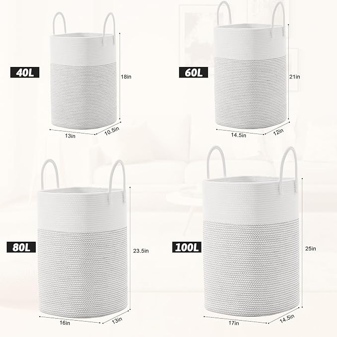 Artfeel Laundry Basket,Woven Cotton Rope Laundry Hamper,40L Versatile Storage for Dirty Clothes,Baby Toys,and Blankets in Bathroom, Nursery,and Living Room
