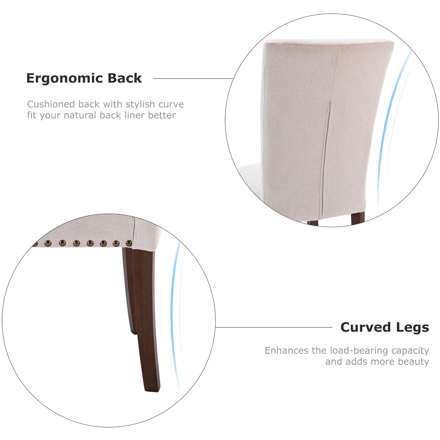 COLAMY Upholstered Fabric Dining Chairs Set of 6, High Back Padded Chairs with Nailed Trim & Solid Wood Legs, Classic Parsons Chairs Side Chair for Home/Kitchen/Living Room-Beige