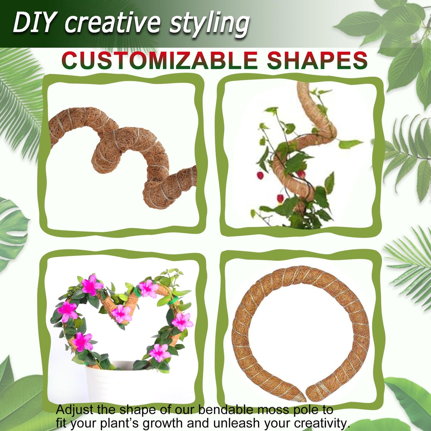 2 Pack 48'' Bendable Moss Pole for Monstera & Pothos - Tall Handmade Coco Coir Plant Support Stakes for Large Climbing Indoor Plants, Potted Houseplant Trellis Accessories
