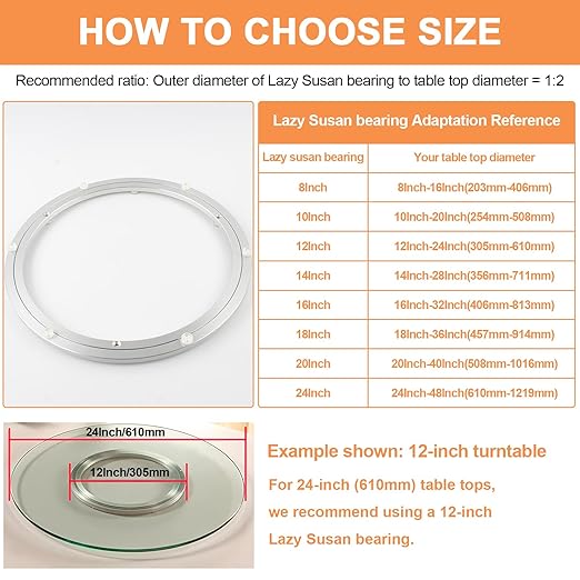 TamBee Aluminum Lazy Susan Heavy Duty Metal Rotating Hardware Turntable Bearing Ring Lazy Susan Base Only (8-Inch Heavy Duty)