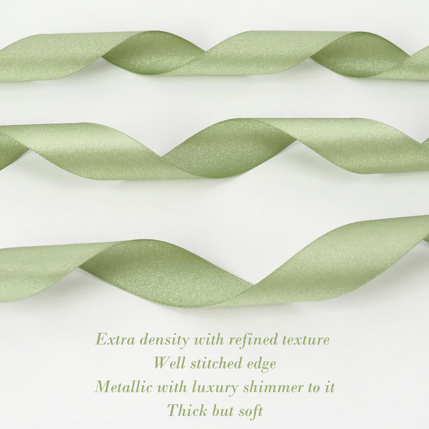 HUIHUANG Moss Green Satin Ribbon - 1 inch Luxury Shimmer, Extra Density, Dusty Sage for Gift Wrapping, Crafts, Bows, Flower Bouquets, Holiday Decor, Bridal Showers - 20 Yards