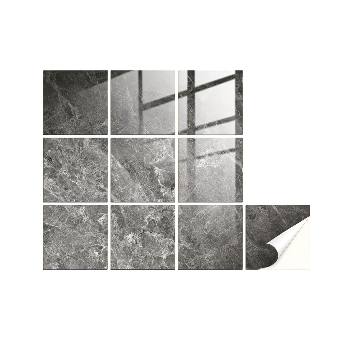 Tile Stickers Self Adhesive Tiles Decals Marble Pattern Stick on Tile Covers for Kitchen Bathroom Walls 10 Pcs