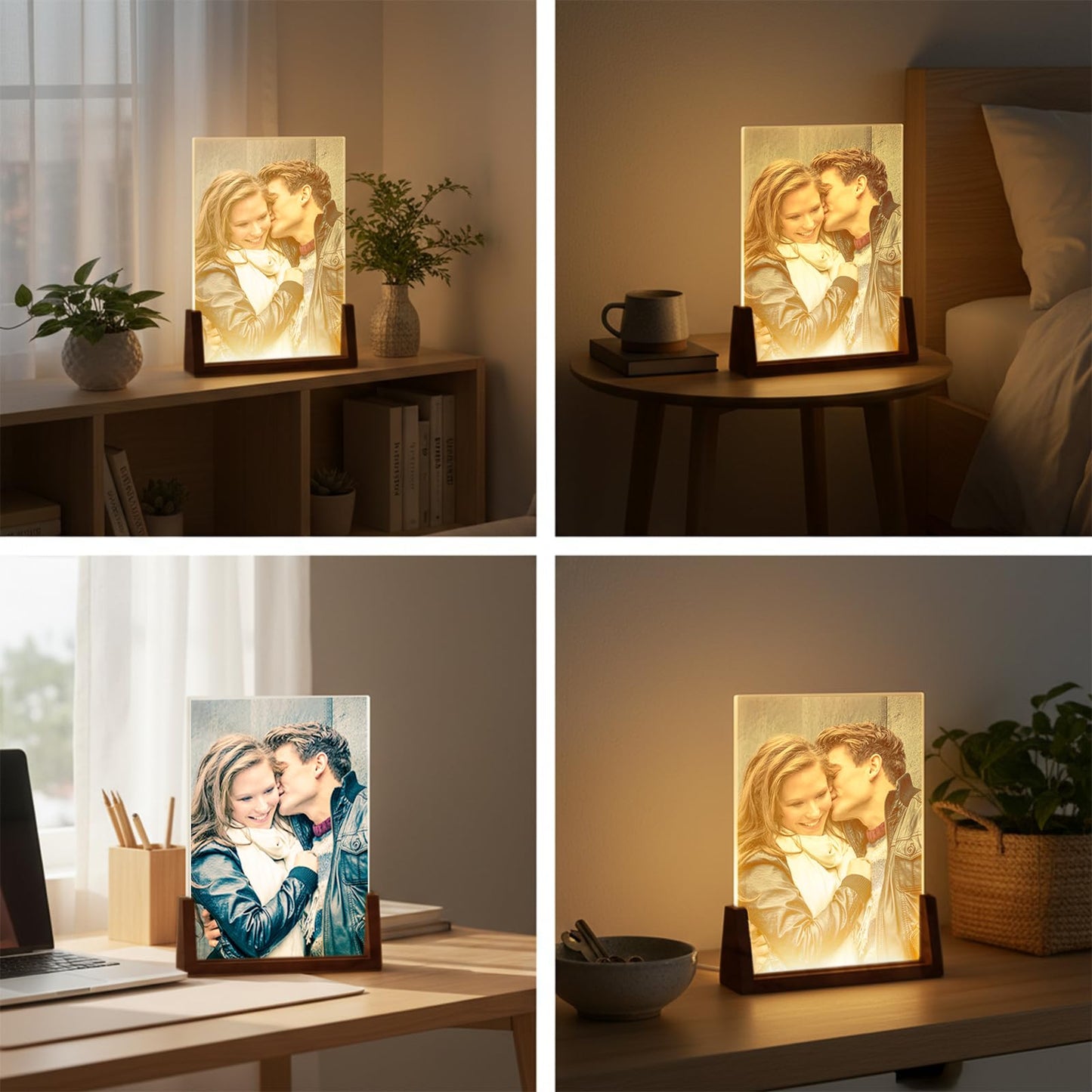 HETOOSHI Walnut LED Night Light Photo Frame - Illuminated Acrylic Picture Frame with Glowing Wooden Base, USB Powered Including charger, Easy Photo Swap (Vertical, 4X6 inch ﻿)