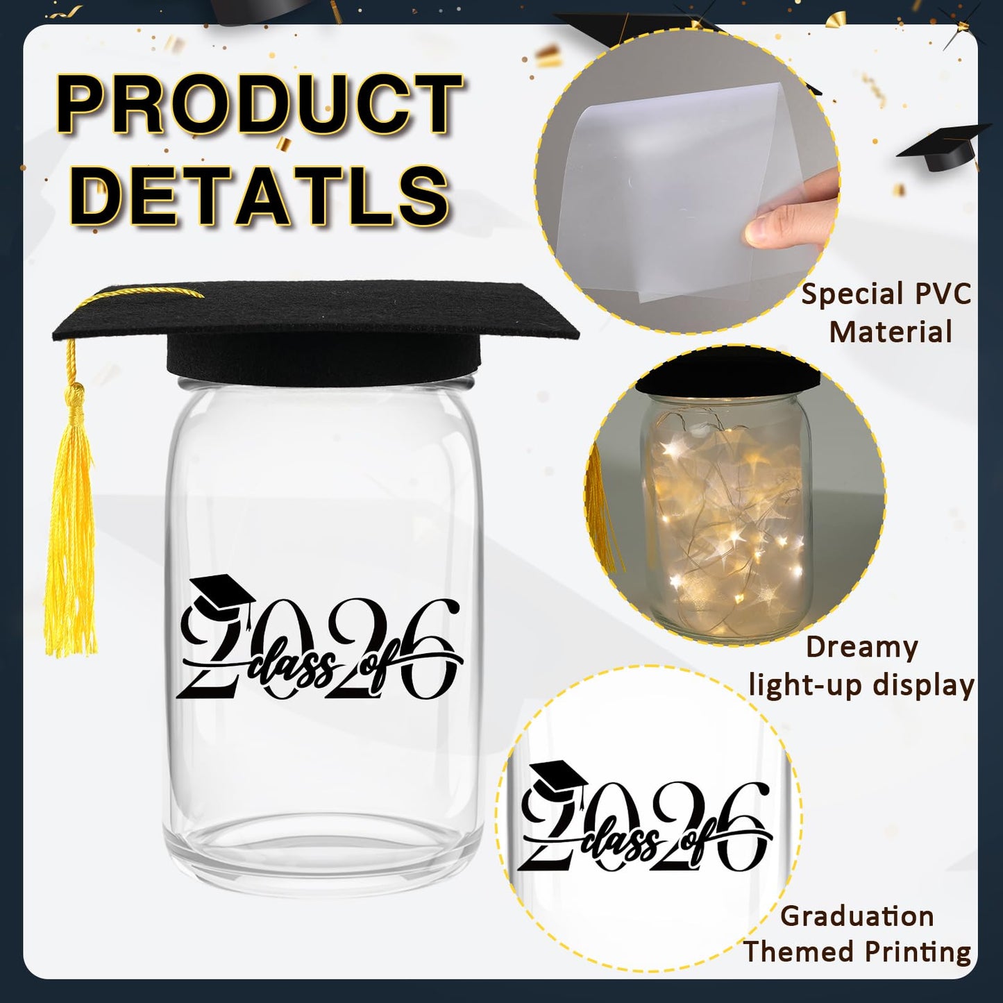 CUPLOOV 6 Sets 2026 Graduation Centerpieces for Tables, Mason Jar Centerpieces with Graduation Caps, Money Jars for College High School Congrats Grad Party Decor Supplies