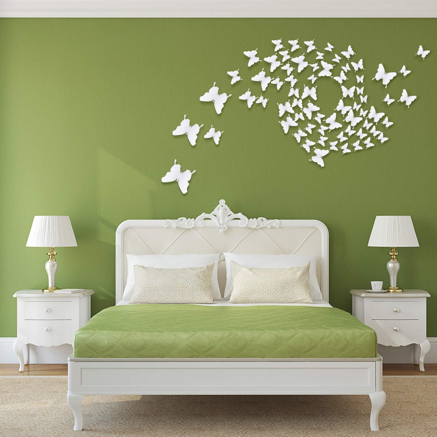 BBTO 48 Pieces Butterfly Wall Decor DIY 3D Mirror Butterfly Stickers Removable Decals Crafts for Birthday Party Bedroom School Bathroom Living Room Decor(White)