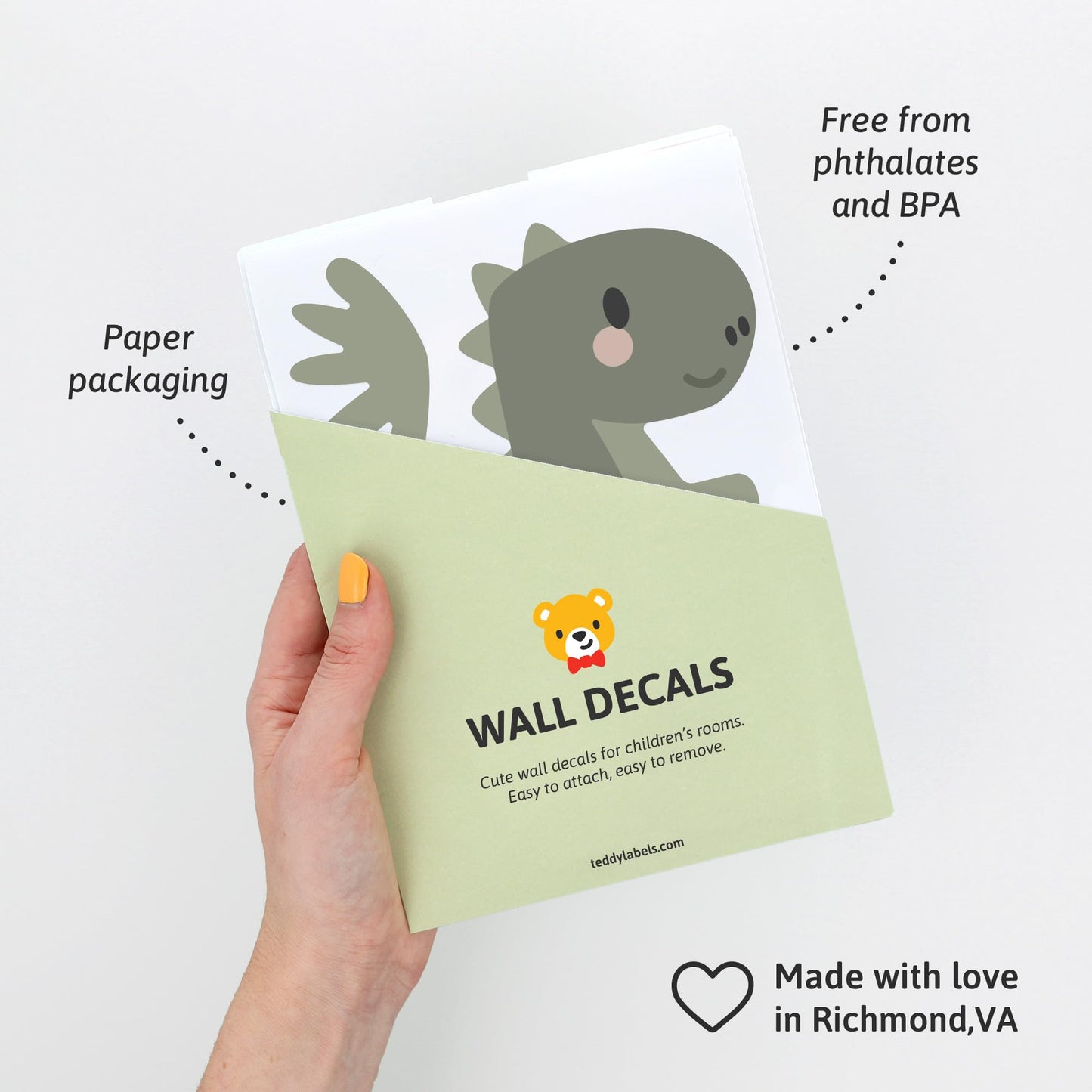 Teddylabels - Dinosaur Wall Decals - Easy-to-Apply & Removable Wall Stickers: Transform Your Toddlers Bedroom with Durable, Vibrant Peel-and-Stick Wall Decor – Stickers for Kids