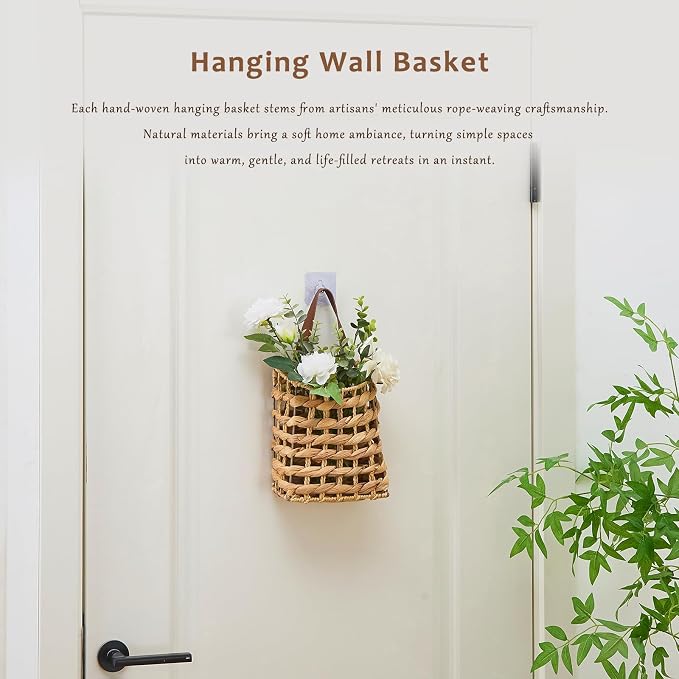 Wall Hanging Basket Decorative Boho Mounted Organizer Dried Flower Plants Front Door Basket for Garden Farmhouse Home