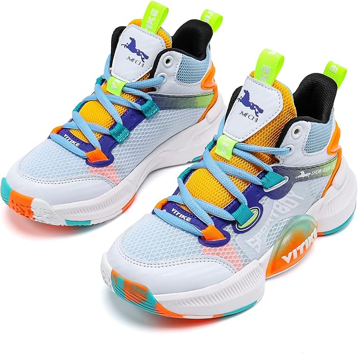 JMFCHI Kids Basketball Shoes High-top Sports Shoes Sneakers Durable Lace-up Non-Slip Running Shoes Secure for Little Kids Big Kids and Boys Girls