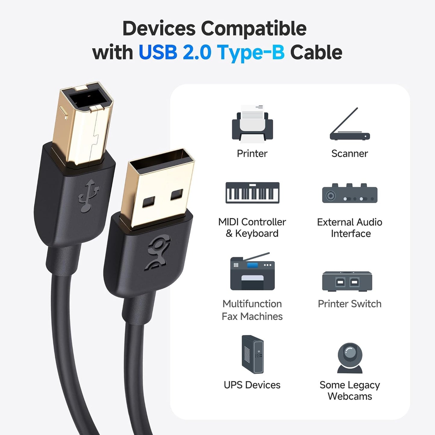 3-Pack 3ft, Cable Matters Short USB Printer Cable - USB A to B Cable, Compatible with Printer, External Hard Drive