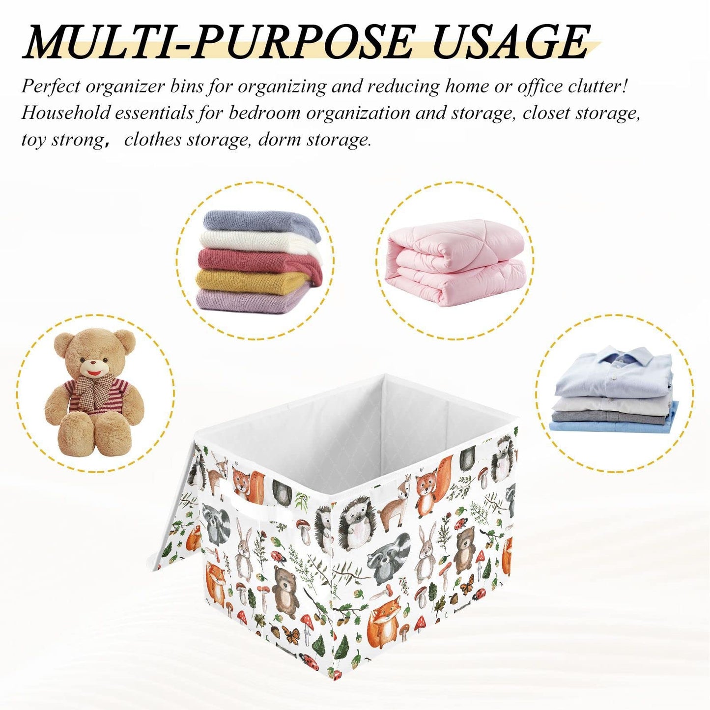senya Large Storage Bins with Linen Collapsible Foldable Storage Cubes Fabric Closet Organizer Containers box with Flip-Top Lid for Home Bedroom Office 16.7 x 12.6 x 11.8in (Linen-woodland)