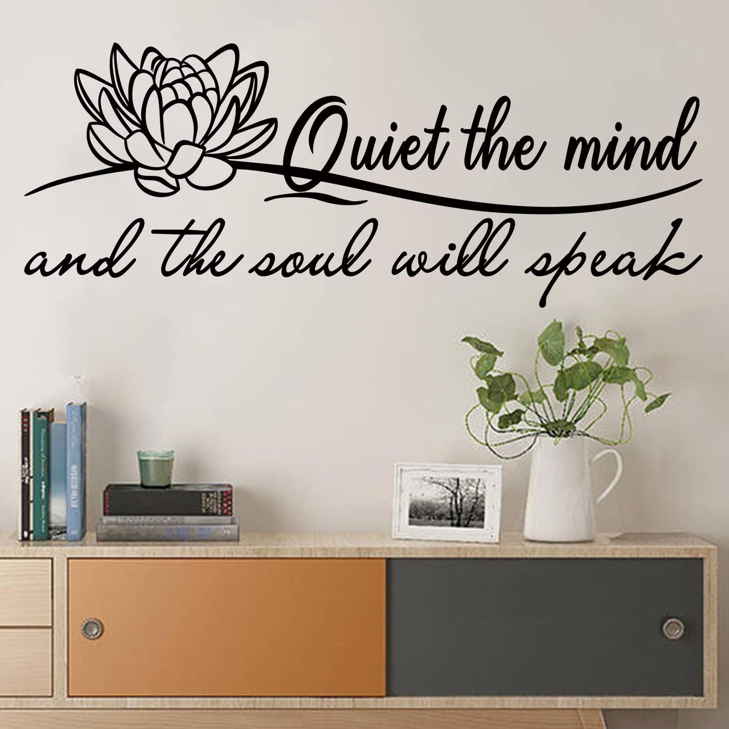 SEATUNE Yoga Pilates Wall Stickers - Inspirational Quotes Motivational Wall Decals - Bathroom Bedroom Living Room Home Vinyl Art Wall Decor - Quiet The Mind and The Soul Will Speak 23"X9"