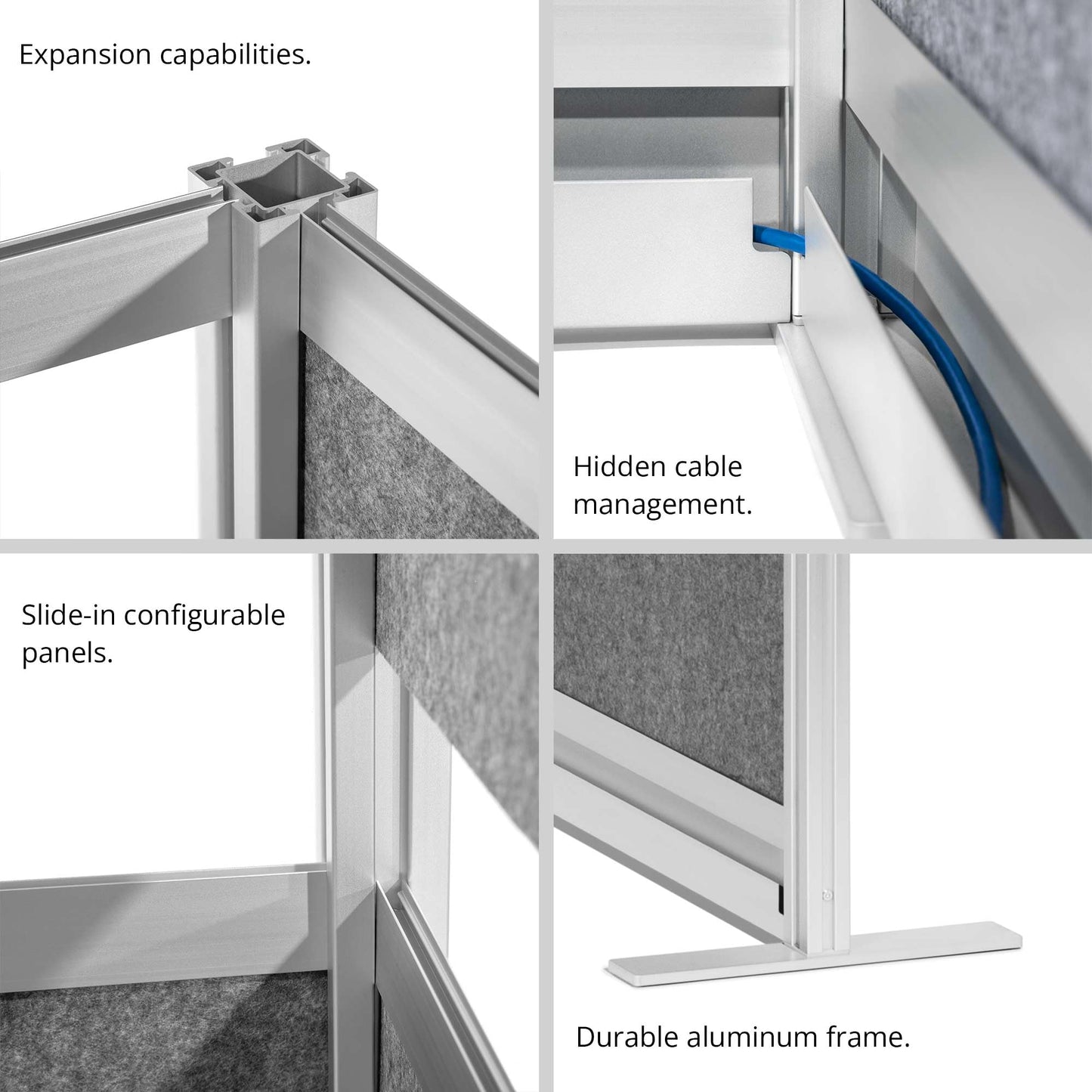 Stand Up Desk Store Expanse Modular Wall | 70'' x 48'' Wall | Expandable Partition Room Divider with Rearrangeable Frosted Acrylic & Sound Absorbent Wide Panels (Silver Frame)