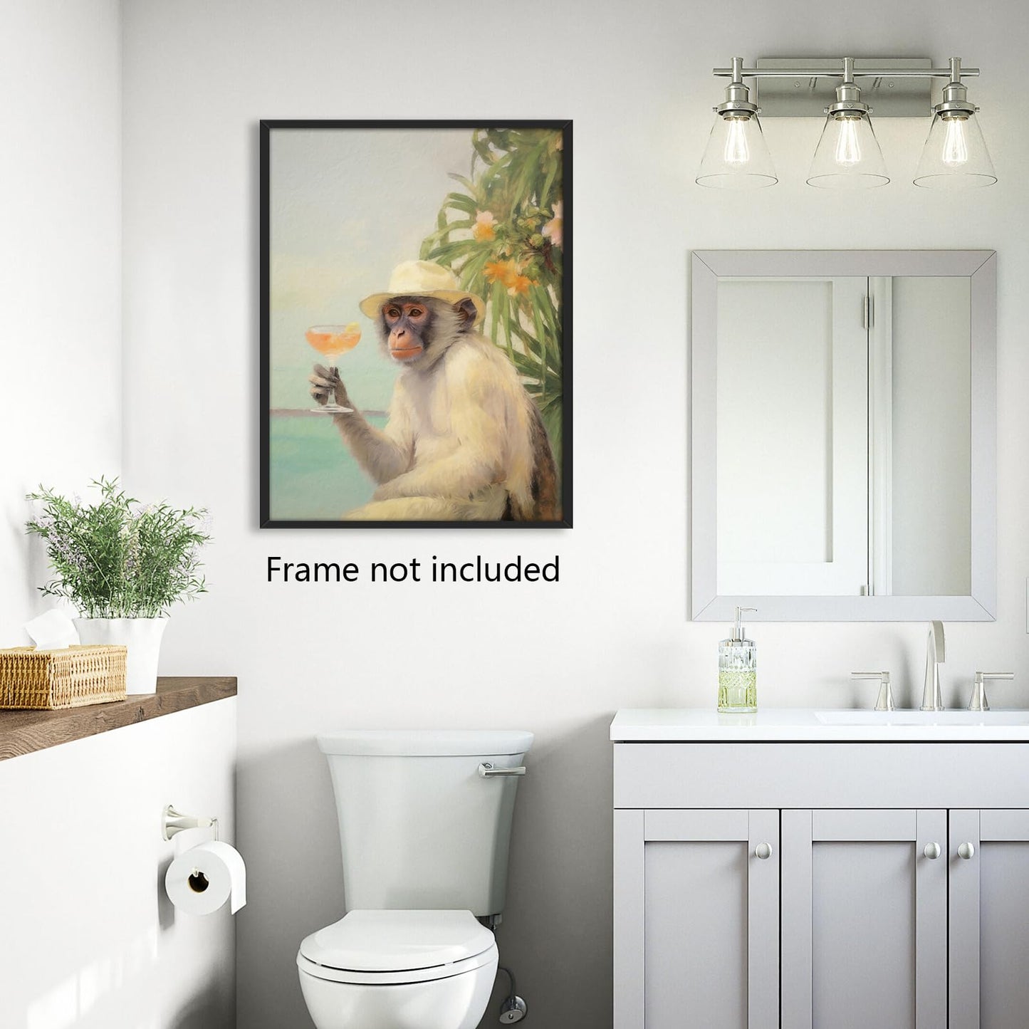 Yuaruo Funky Monkey Cocktail Canvas Wall Art, Retro Bar Cart Room Aesthetic Poster, Cute Funny Animal Painting Print, Cute Monkey on Vacation Dorm Apartment Wall Decor 12x16in Unframed