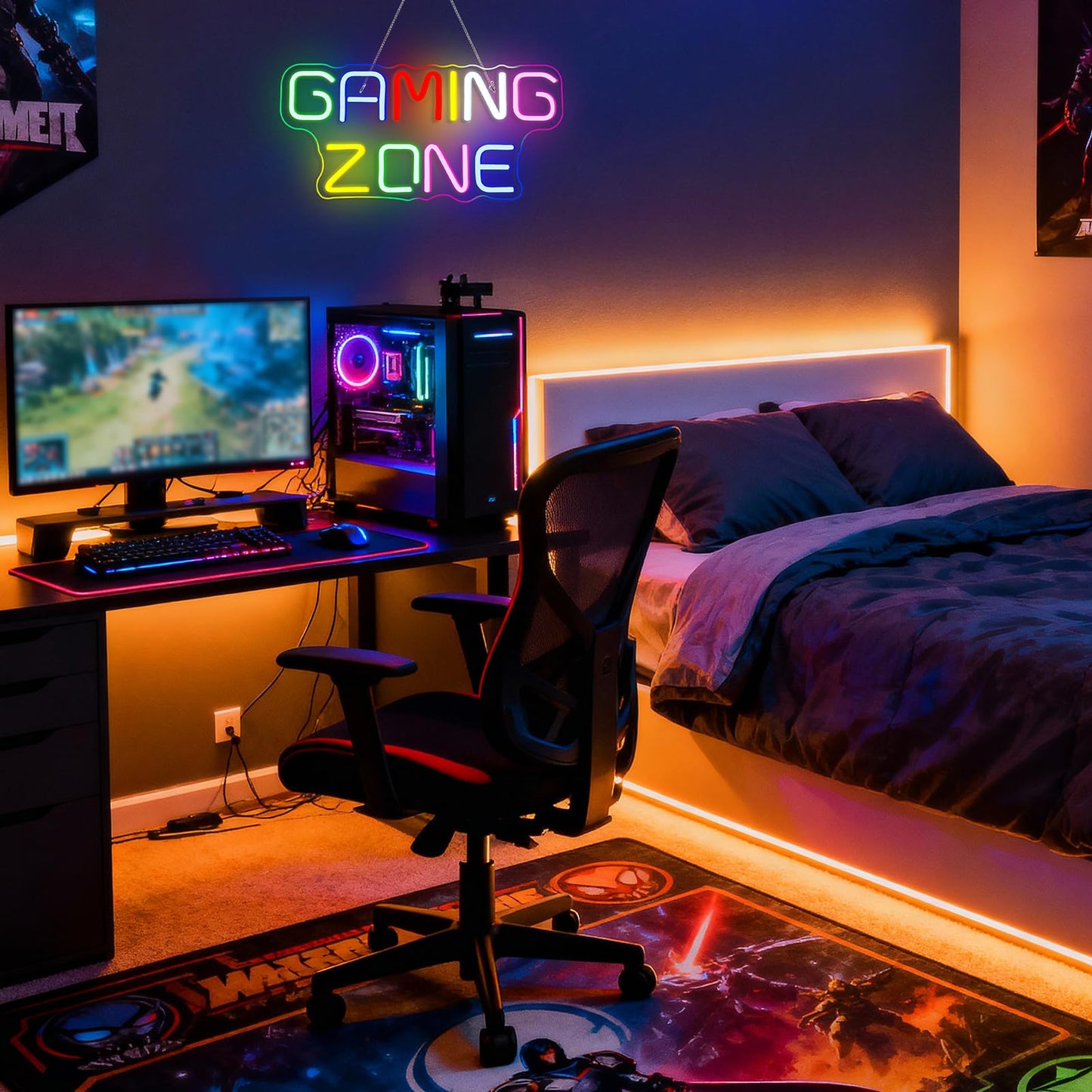 Horseneon Game Zone Neon Led Sign, Gaming Neon Signs for Wall Decor, Game Neon Lights Signs with USB Powered for Game Room, Game Zone, Bedroom, Gifts for Gamer (Multicolour)