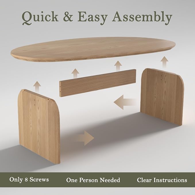Honyee Oval Coffee Table, 47.2" Wood Coffee Table for Living Room, Modern Wooden Center Table with Solid Wood Veneer Legs, Sturdy Rounded Edge Design, Easy Assembly, Apartment Friendly, Natural