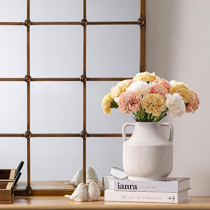 Mitt&Ditt Ceramic Flower Vase with Handles, 8 inch Tall Off-White Vase, Decorative Terracotta Vases, Farmhouse Rustic Pottery Vases for Home Decor, Living Room, Table