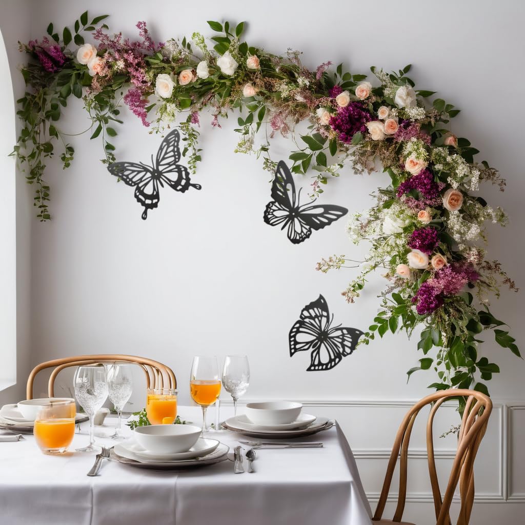 Lylence Metal Butterfly Wall Decor 3pcs Black Metal Butterfly Wall Decoration, Versatile Wall Decoration for Living Room, Bedroom and Bathroom - Large Size 3 (1Pack (3pcs))