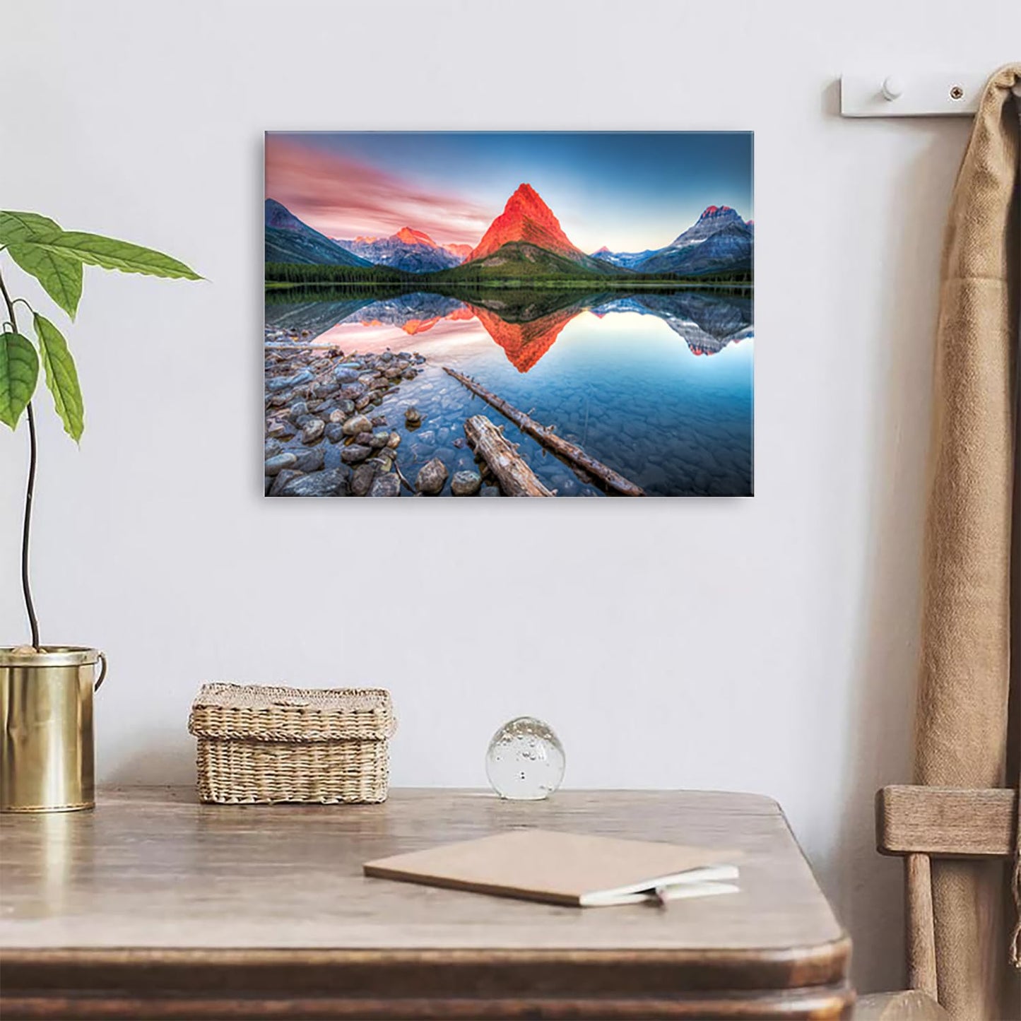 Glacier Mountain Wall Art Sunset Lake Reflection Landscape Canvas Wall Decor National Park Scenery Posters Prints Painting Modern Nature Photo Artwork for Living Room Bedroom Home Decorations 12x16