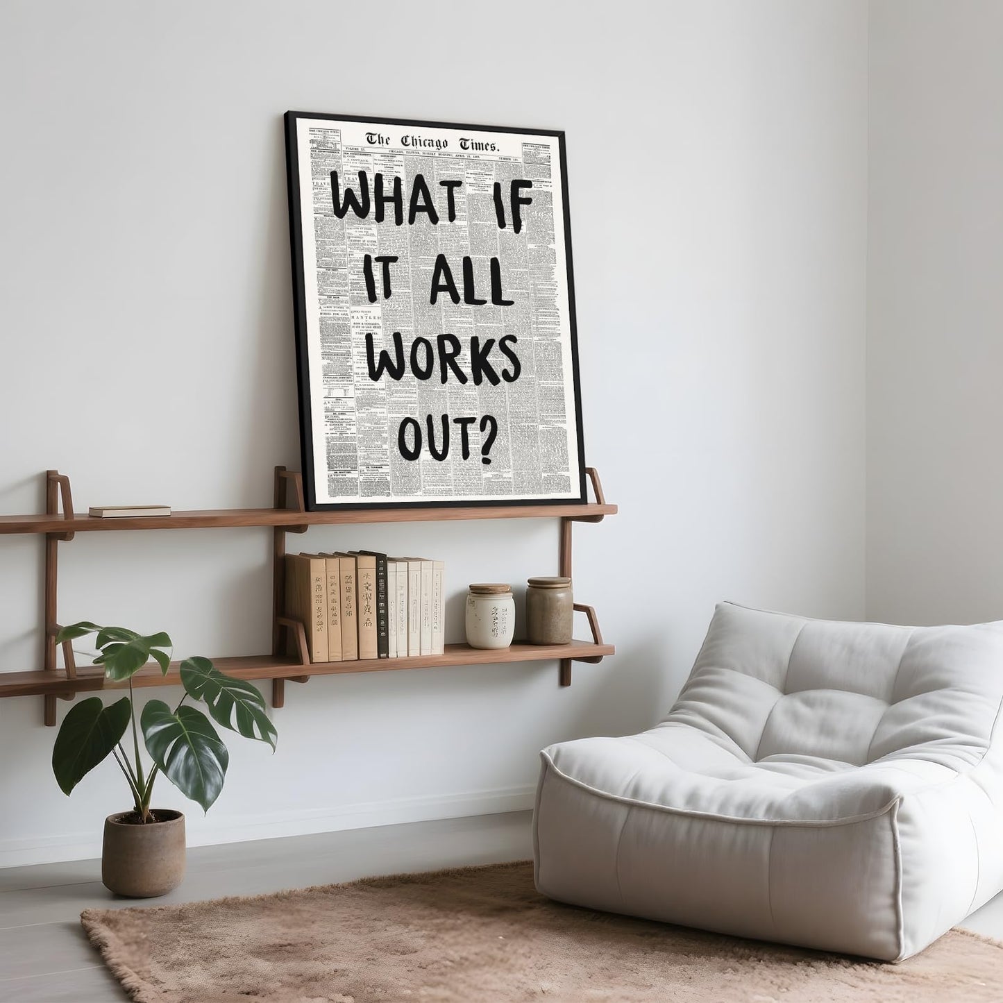Framed What If It All Works Out Wall Art Black and White Retro Newspaper Poster Positive Motivational Canvas Print Painting Inspirational Quote Picture Wall Decor for Office Home Bedroom 12x16inch