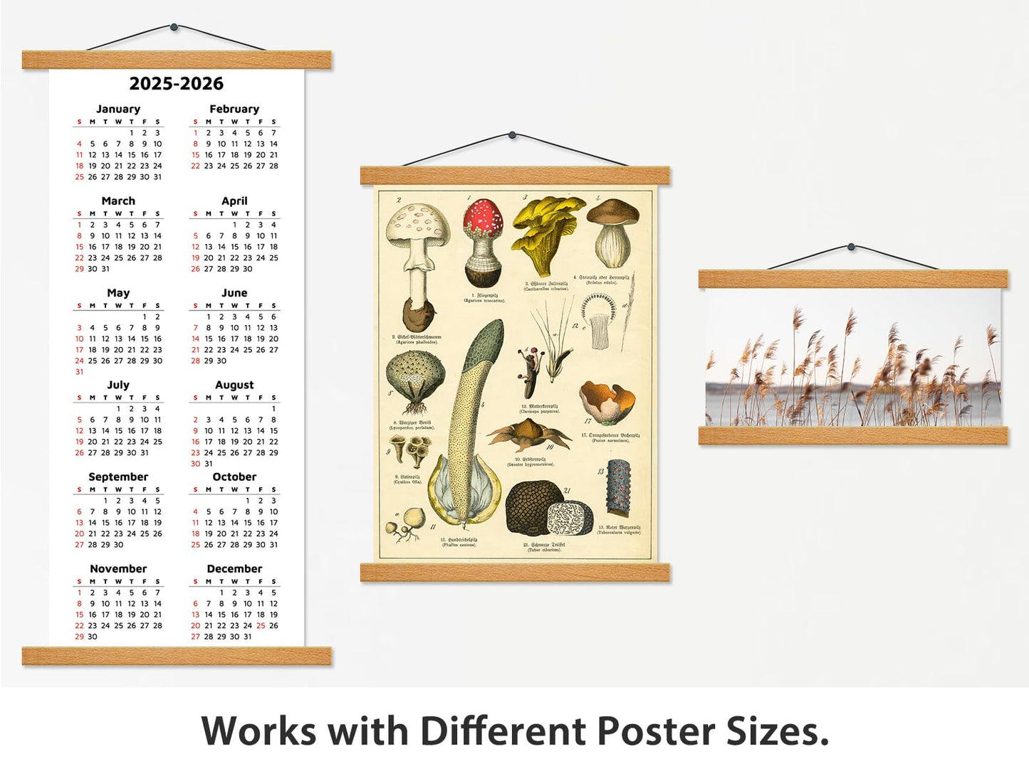 HONKKI Magnetic Poster Hanger Frame, 12 Inch, Teak Wood, Fits 12x16 12x18 12x24 Prints, N52 Magnets, Clean Wall Display for Posters, Maps, Canvas & Diamond Art