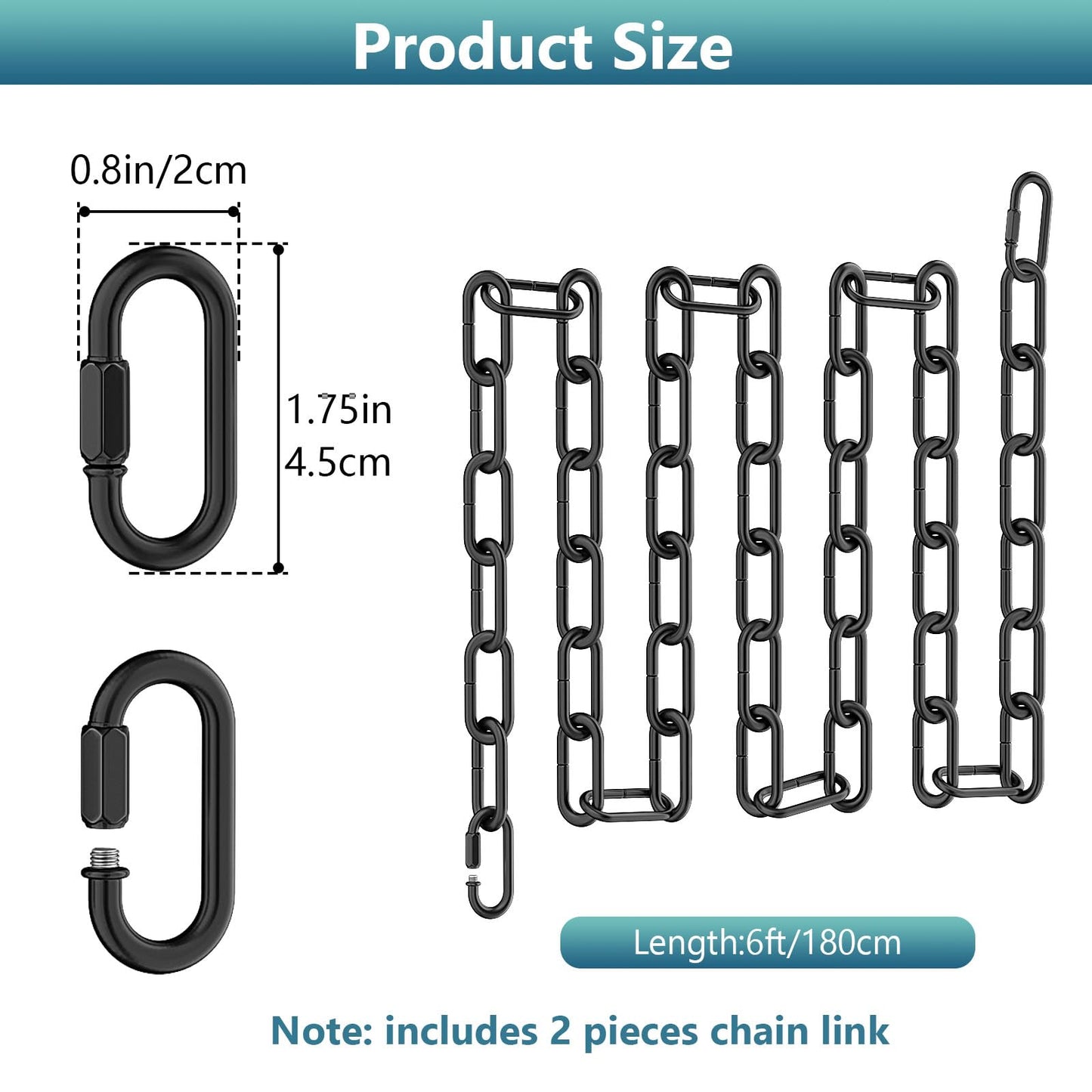 garini 6 Feet Industrial Black Light Fixture Chain, Adjustable Metal Pendant Chandelier Chain Extension with Detachable Link, Maximum Load is 66 Pounds