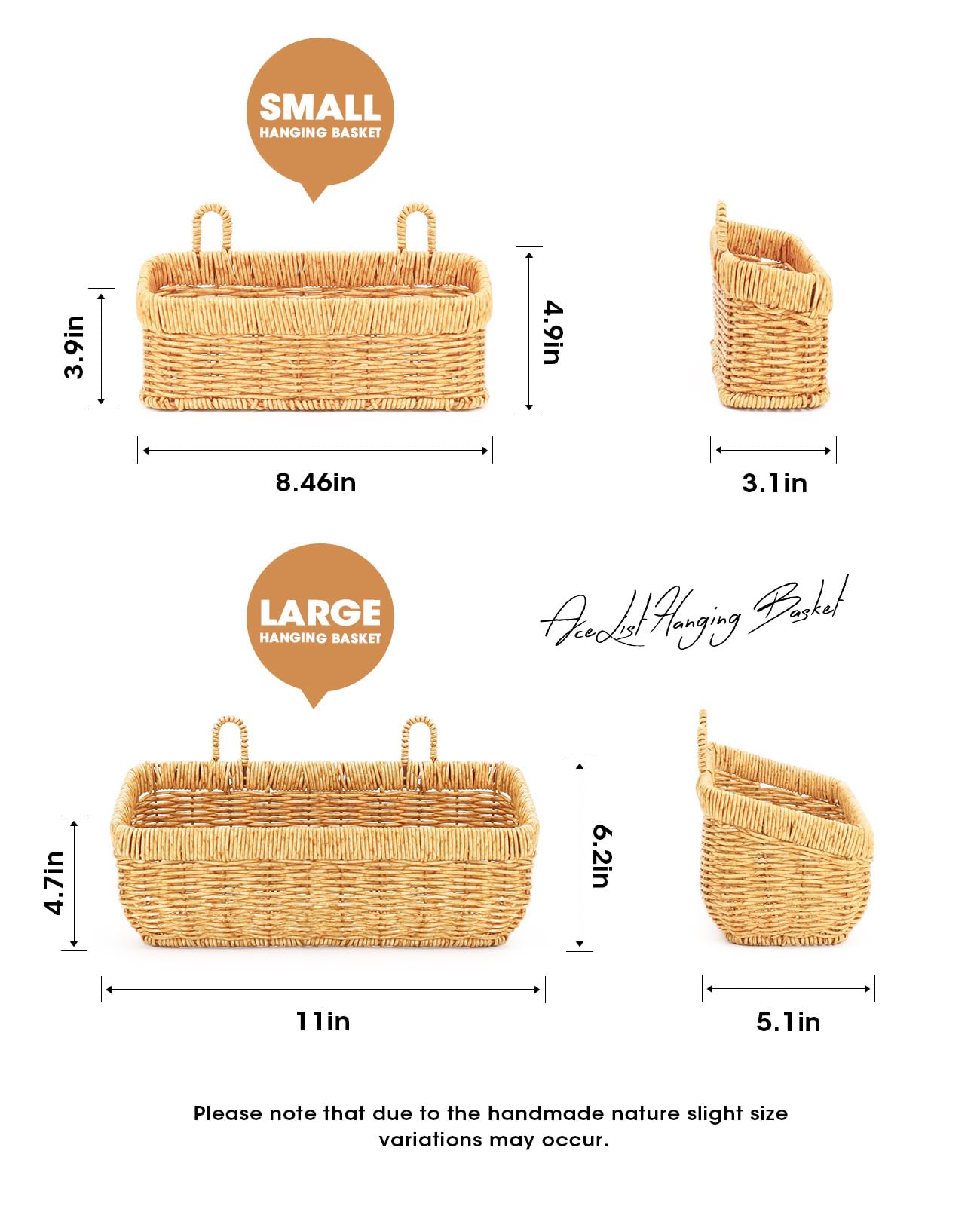 AceList Wall Hanging Basket, Boho Style Hand-Woven Hanging Storage Baskets - Set of 2, Ideal for Boho Room Decor, Kitchen, Garden, and Living Room
