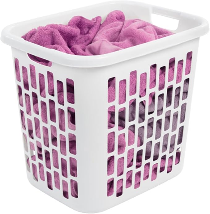 Sterilite Easy Carry Laundry Hamper, Ventilation Holes and Handles to Carry Clothes Between the Laundry Room and Bedroom, Plastic, White, 4-Pack