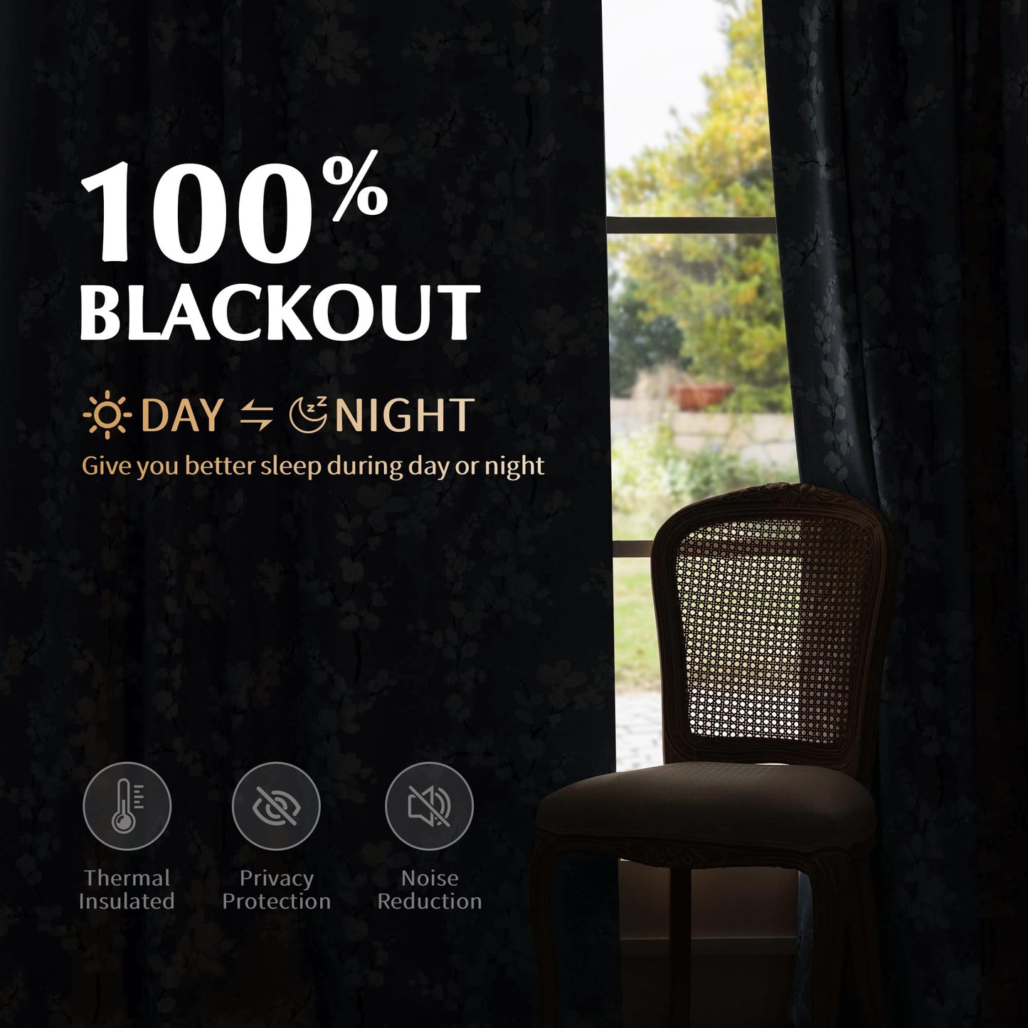 FMFUNCTEX 100% Blackout Floral Curtains for Bedroom, Blue Curtains 84 inches Long Blossom Flower Patterned for Living Room,Thermal Insulated Farmhouse Drapes, Grommet Top 2 Panels (White on Blue)