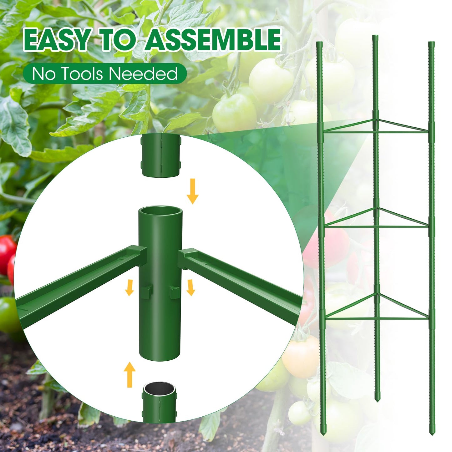 3 Pack Tomato Cages, 51.2in Tomato Plant Support Stakes Heavy-Duty, Garden Tomato Cages & Trellis for Climbing Vegetables, Tomatoes, Peppers, and Potted Plants(3)