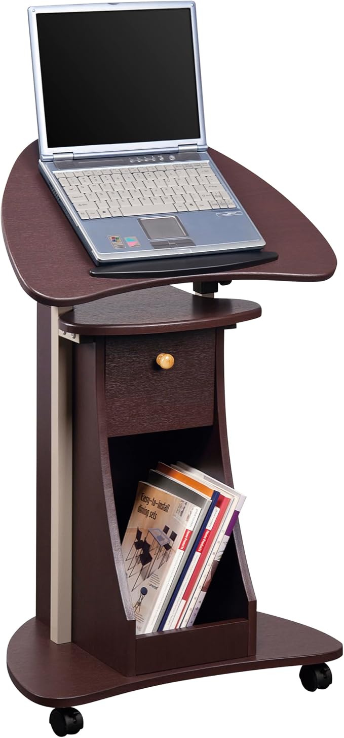 Techni Mobili Sit-to-Stand Rolling Adjustable Storage Medical Laptop Computer Cart, Chocolate, B005