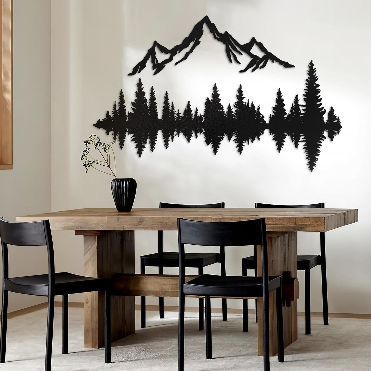 Metal Mountain Wall Art 40" x 32", Mountain Wall Decor, Art Wall Hangings for Living Room, Bedroom, Black, 40 Inch Long