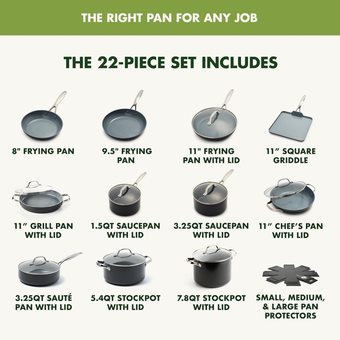GreenPan Valencia Pro Ceramic Nonstick 22 Piece Cookware Set, Hard Anodized PFAS-Free Pots & Pans, Induction Ready, Compatible on All Cooktops, Dishwasher Safe, Oven Safe to 600F, Gray