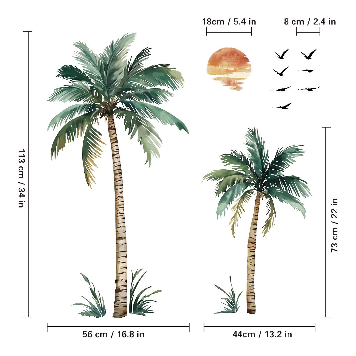Sunset Palm Tree Wall Decals Sticker,Palm Tree Wall Stickers for Bedroom Office and Living Room