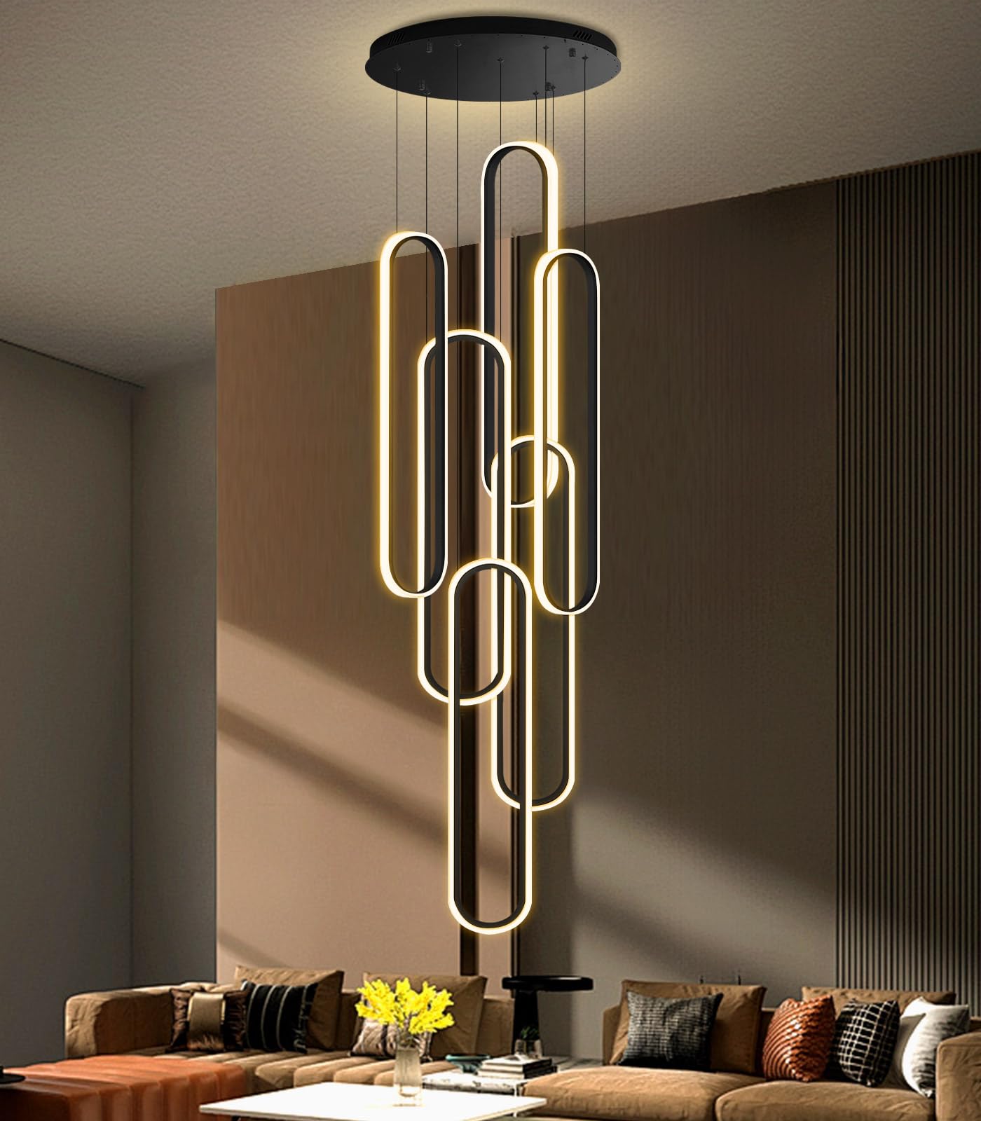 dolria 138'' Modern Chandelier Glam Chandelier LED Dimmable for Staircase Enterway Ceiling Chandeliers for Villa Foyer Living Room Black