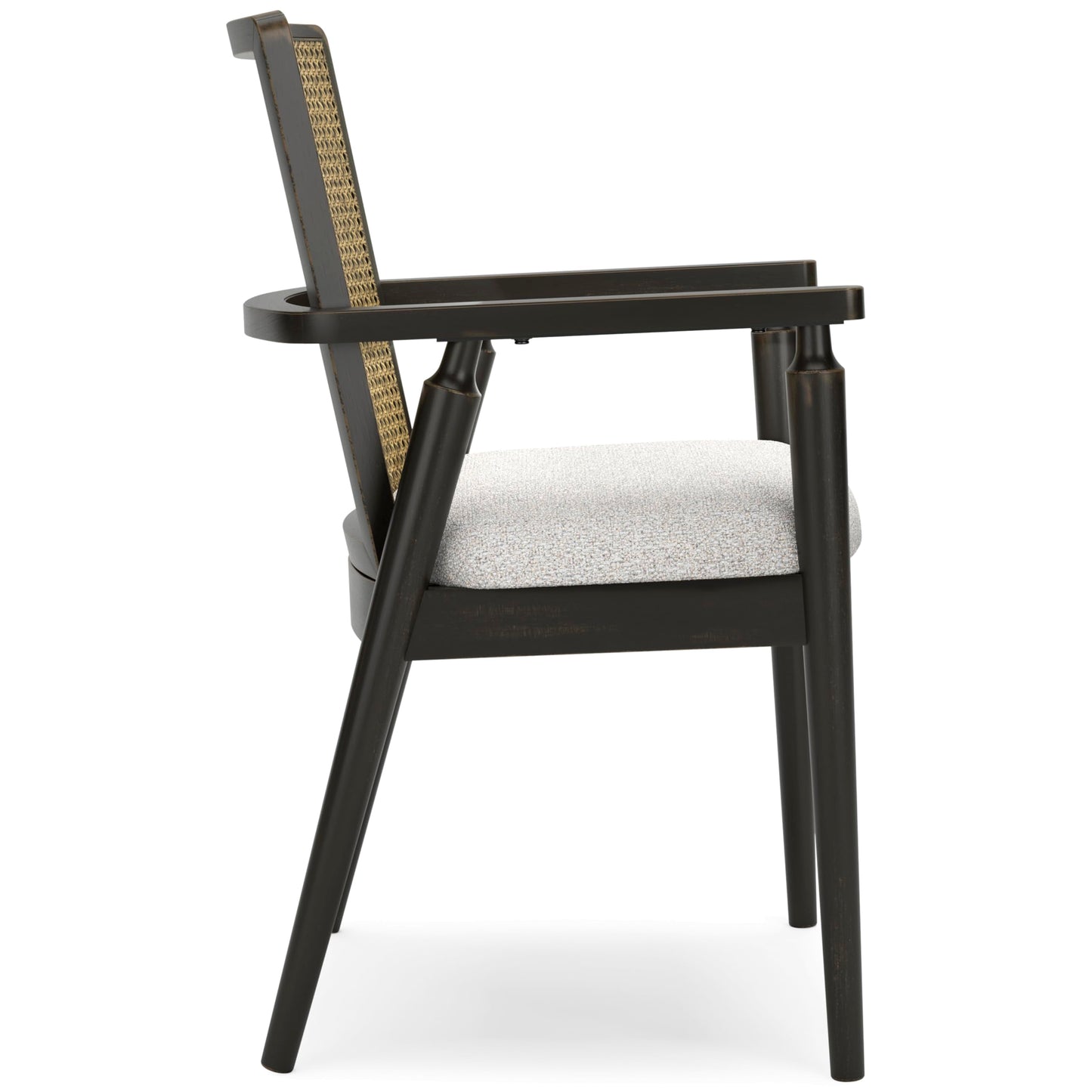 Signature Design by Ashley Galliden Rustic Solid Wood Upholstered Dining Arm Chair with Faux Cane Backrest, Set of 2, Light Brown & Black