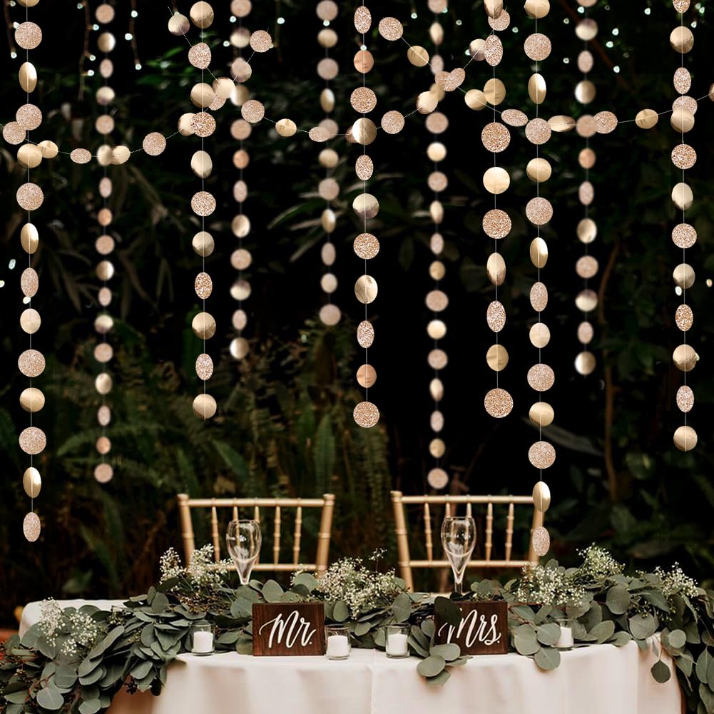 Decor365 Champagne Gold Party Decorations Glitter Gold Birthday Decoration Hanging Circle Garland Streamers Banner Backdrop Christmas New Year Eve NYE Anniversary Graduations Party Decor