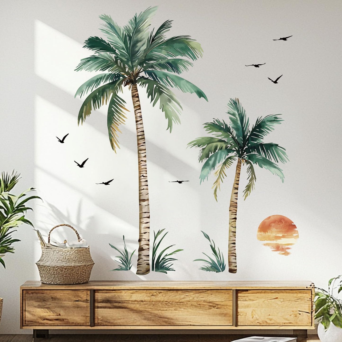 Sunset Palm Tree Wall Decals Sticker,Palm Tree Wall Stickers for Bedroom Office and Living Room