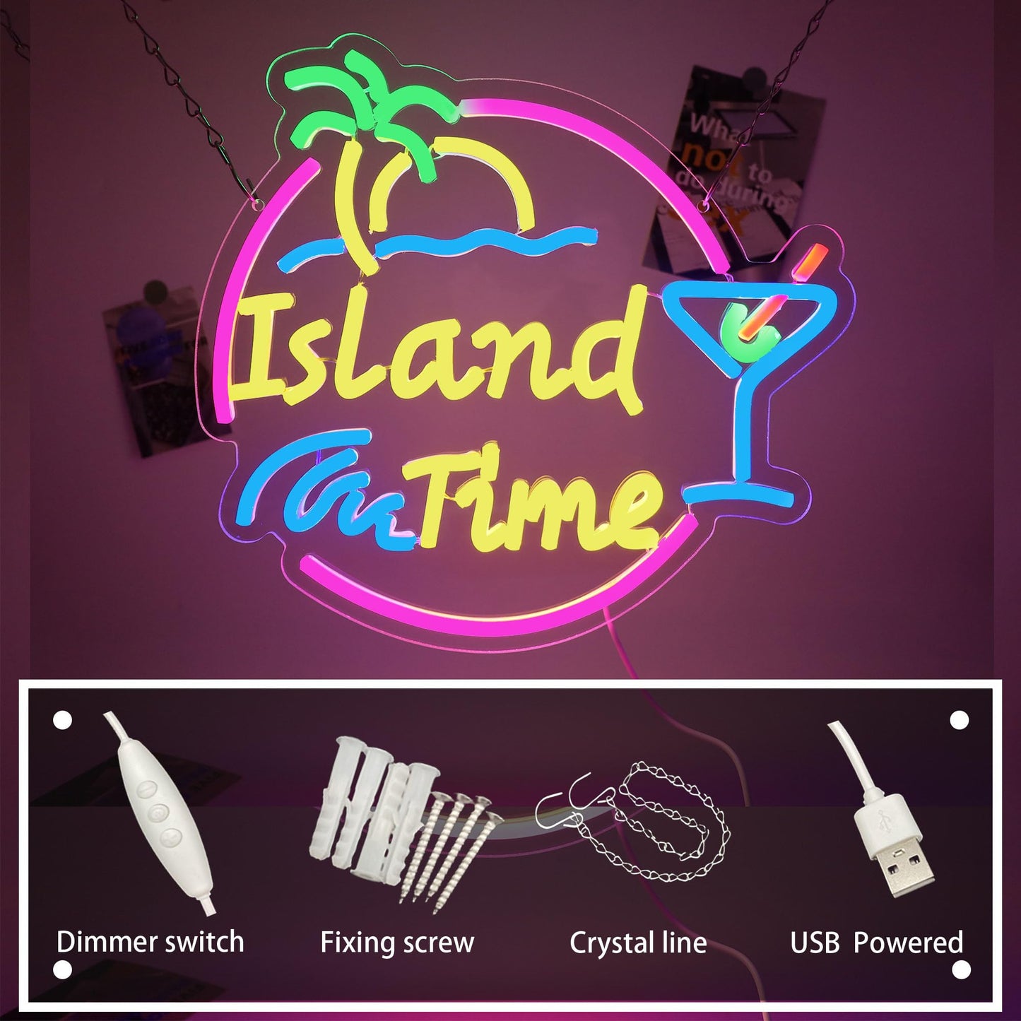 Island Time Neon Sign Island Bar Neon Sign Wall Decor Suitable for Bar Party Shop Man Cave Party Art Decor 14.4 * 13.2 Inch