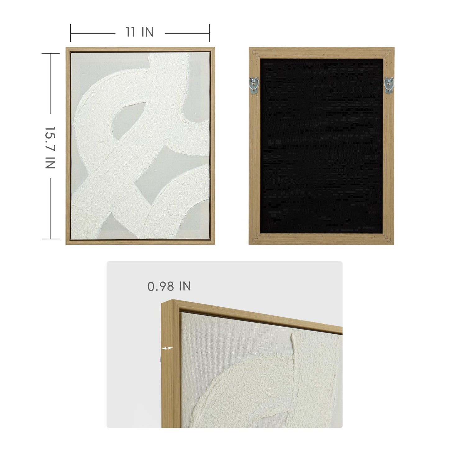 ArtbyHannah Textured Framed Wall Art, Neutral Paintings Hand-painted 3D White Wall Decor with Minimalist Beige Geometric Artwork for Hallway, Office, Hotel Decorations （11x 15 inch）