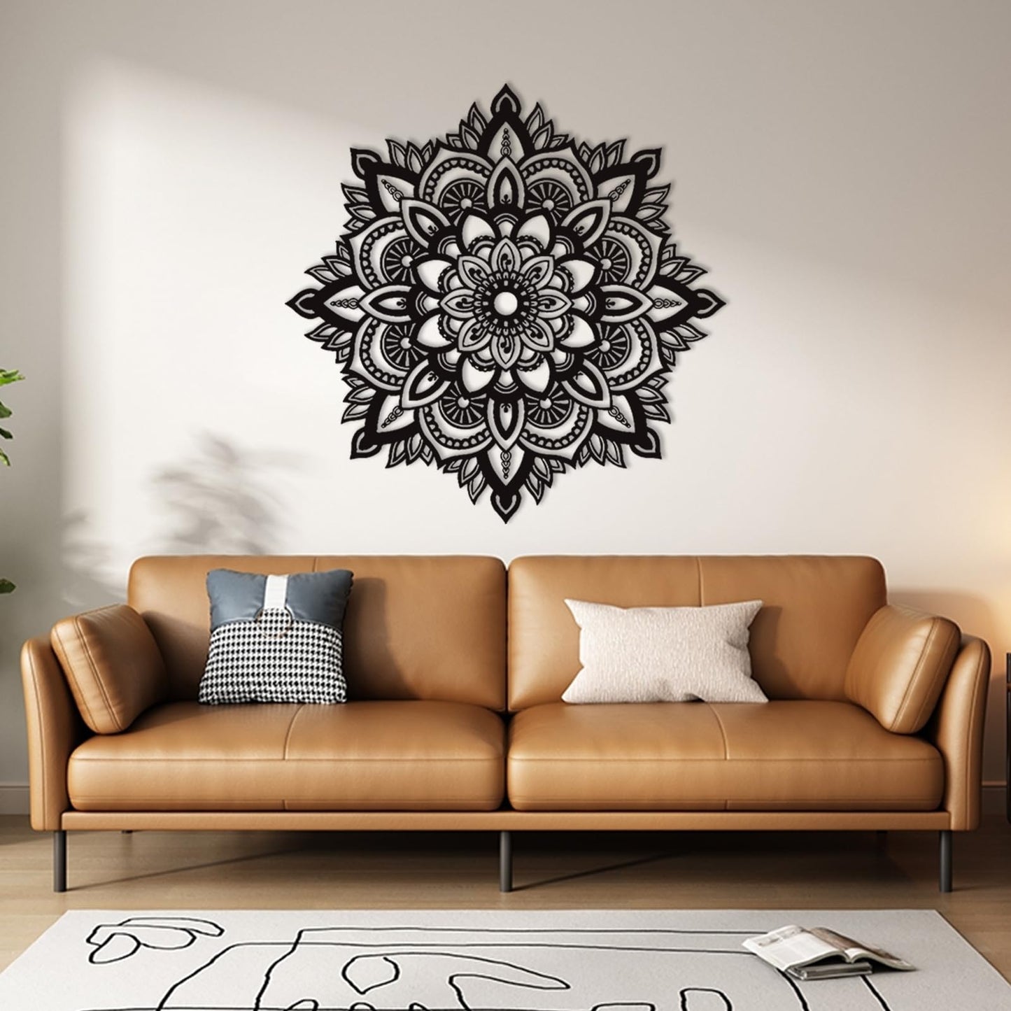 Mandala Metal Wall Art - Boho Wall Decor, Flower Metal Decorations for Bedroom, Unique Home Decor & Housewarming Gift (White, 24 x 24 inch / 60 x 60 cm)